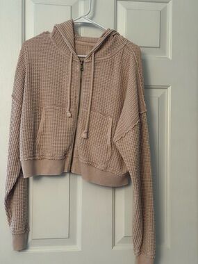 American Eagle Outfitters Mauve Waffle Knit Zip Hoodie Jacket